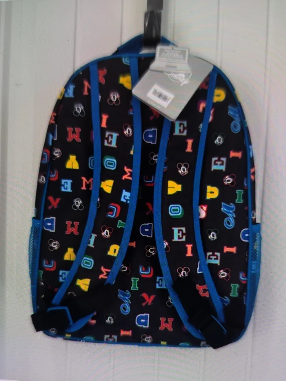 Disney Mickey Mouse Letters Backpack Black w Multicolor Letters 14x12x5 Aprox